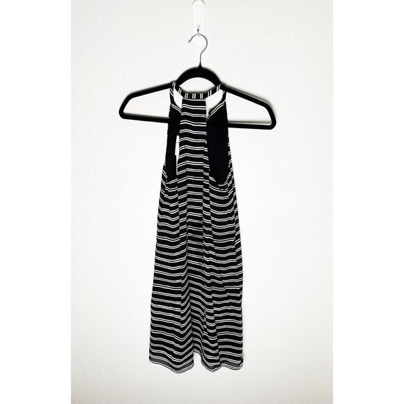 A.L.C. Women's V Split Neck Halter Mini Dress Crepe Silk Black White Stripes NWT - Picture 2 of 8